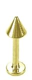 14 Gauge 5/16 - Solid 14kt Yellow Gold Labret Stud Lip Ring - 3mm Spike