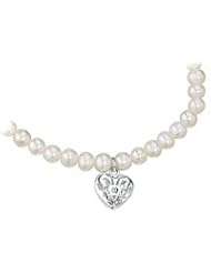 Sterling Silver Freshwater Pearl Diamond Charm Girls Necklace (14"-15")