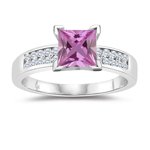 0.20 Cts Diamond & 1.04 Cts Pink Sapphire Engagement Ring in 14K White Gold