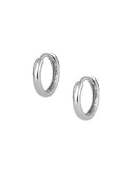14K White Gold Plain Huggie Hoop Earrings For Children