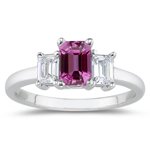 0.33 Cts Diamond & 0.55 Cts Pink Sapphire Three Stone Ring in 14K White Gold