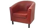 TUB CHAIR - RED FAUX LEATHER W/WOOD LEGS