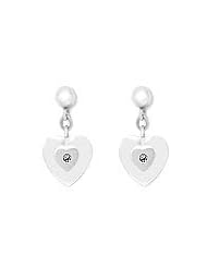 Sterling Silver Young Girls Diamond Dangling Heart Earrings