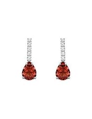 Diamond and Garnet Earrings : 14K White Gold - 1.25 CT TGW