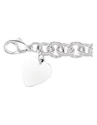 Ss Sterling Silver 1/2 I Inch Round Link Bracelet With Heart