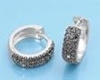 Sterling Silver Huggie Earrings with Black CZ - Size: 18mm x 6mm