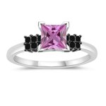 0.31 Cts Black Diamond & 1.04 Cts Pink Sapphire Engagement Ring in 14K White Gold