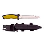 Stainless Steel Scuba Knife, Fixed Blade with Yellow Rubber Soft Grip Handle, Fishing / Boating / Diving / Deep Sea / Marine / Tactical