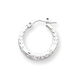 14k White Gold Satin & Diamond-Cut Hoop Earrings SE1037