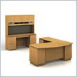 Bush Furniture Milano L-Shape Wood Desk Set with Hutch in Golden Anigre