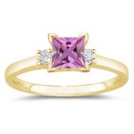 0.10 Cts Diamond & 0.40 Cts Pink Sapphire Ring in 18K Yellow Gold