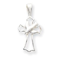 Sterling Silver Cross with Dove Pendant with 20 Inch Sterling Silver Chain