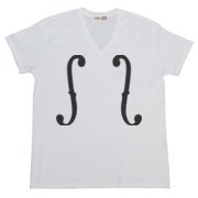POP Tシャツ エレクトリック・ギターによく見られるサウンドホールをダイナミックにプリント VネックＴシャツ  F hall