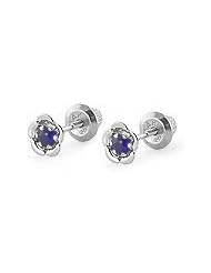 14K White Gold September Birthstone Sapphire Flower Baby Earrings