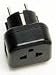 PLUG ADAPTER (VP11) - USA 2 OR 3 PIN PLUG TO EUROPEAN 2 PIN 4mm ROUND PLUG. HEAVY DUTY GROUNDED PLUG