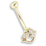 14kt Gold CZ Dolphin Navel Belly Button Ring