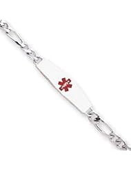 Sterling Silver Non-enameled Medical ID Figaro Link Bracelet