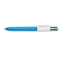 4-Color Retractable Ballpoint Pen, Medium, Blue Barrel, Blue/Black/Red/Green Ink BICMM11