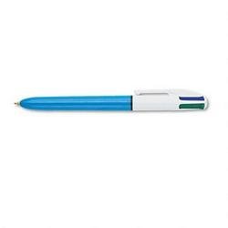 4-Color Retractable Ballpoint Pen, Medium, Blue Barrel, Blue/Black/Red/Green Ink BICMM11