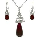 Necklace Earring Sterling Silver Swarovski Crystals Onyx Dark Ruby Red Swirl Jewelry Set Gift Bucasi