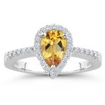 0.25 Cts Diamond & 2.38 Cts Citrine Ring in 14K White Gold