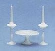 Miniature Chrysnbon Cake Plate and Candlesticks in White