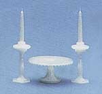 Miniature Chrysnbon Cake Plate and Candlesticks in White