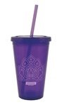Purple Henna Double Wall Spirit 16oz Reusable Travel Tumbler Cup with Straw-BPA FREE