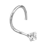 14KT White Gold Nose Ring Screw 2mm Genuine Diamond Free Backing! 20G