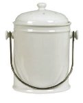 Large Ceramic Compost Pail, Venetian Bronze Handle, White