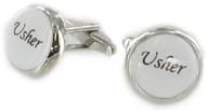 CL03 Usher Stainless Steel Wedding Day Cufflinks White with Script in Gift Box