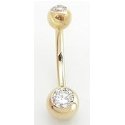 14 Gauge 1/2 - GENUINE DOUBLE DIAMOND SOLITAIRES 14kt YELLOW GOLD Belly Button Ring (CUSTOM MADE)