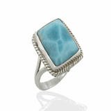 Accented Rectangular Larimar Ring