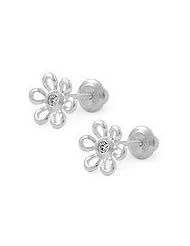 Children Jewelry - Silver Diamond Daisy Flower Screw Back Earrings