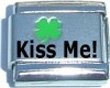 Clearly Charming Kiss Me Enamel Green Clover Laser Etched Italian Charm