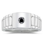 0.16 Ct Black Diamond Mens Rolex Ring in Silver