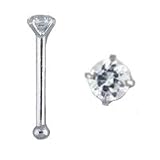 14KT Solid White Gold Nose Bone Ring 1.5mm CZ 20G FREE Nose Ring Backing