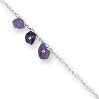 Sterling Silver Amethyst Beaded Figaro Anklet - 10 Inch by JewelryWeb
