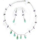 Sterling Silver Jewelry Sets Aquamarin Earrings & Necklace (gnklcs290)