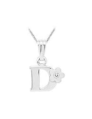 Sterling Silver Diamond Initial D Pendant Girls Necklace (14-16 in)