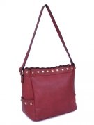 Passion Faux Maroon Leather Medium Shoulder Handbag With Gold Studs
