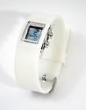 GSI Quality Waterproof Silicone Gel Sporty Wrist Band Watch - Square Face Digital LCD Style, For Children And Sports - White