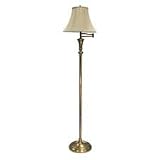 Ledu Corporation Products - Antique Floor Lamp, Swing Arm, Bell Shade, 60H, Brass - Sold as 1 EA - Floor lamp features a unique swing arm that works well as a shared reading light for two workstations or side chairs. Antique brass finish blends with most office or home decor. Design also features a bell shade and weighted base. Lamp includes one 25 watt compact fluorescent bulb and can also use a three-way, 50/100/150 bulb (sold separately). U.L. listed.