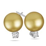 0.15 Ct Diamond & 11-11.5mm Golden South Sea Pearl (AAA) Earrings in Platinum