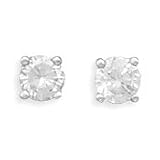 Rhodium Plated Sterling Silver April Birthstone Stud Earrings, 5mm, Clear CZ