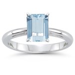 2.00 Cts Aquamarine Solitaire Ring in 14K White Gold