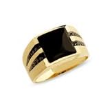 ZALES Men's Onyx Ring in 10K Gold with Enhanced Black Diamonds