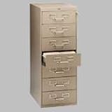 Tennsco Card Cabinet w/Lock, 7 Drawer, 19x28x52, Black