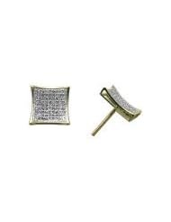 14K Yellow Gold .33CT Micropave Diamond Square Stud Screw Back Earrings