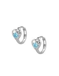 Baby 14K White Gold Heart March Birthstone Huggie Hoop Earrings